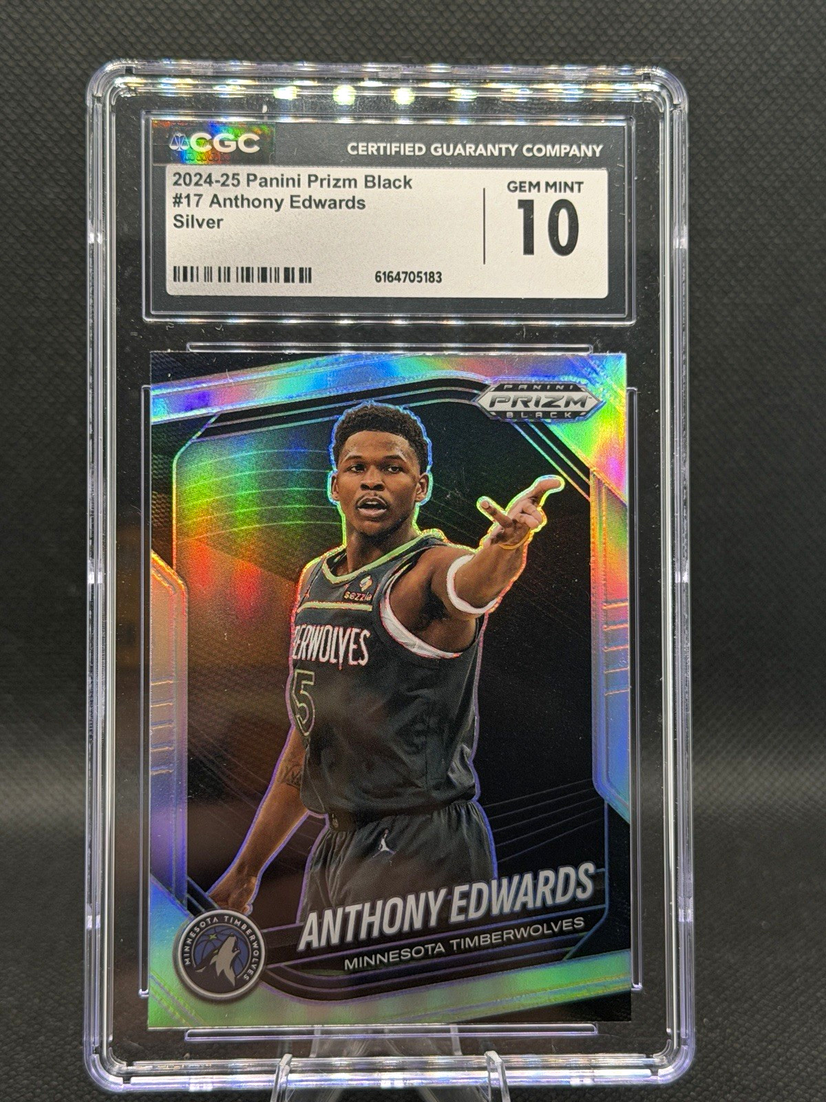 Panini Prizm Black Basketball 2024-25 Silver Prizm Anthony Edwards #17 CGC 10