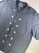 Nat Nast Shirt Mens Sz XL Casual 100 Silk Embroidered Fleur De Lis Bowling Camp