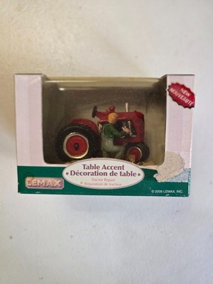 2006 Lemax Farmer Fixing Tractor Repair Christmas Village Figurine, 63591 Red