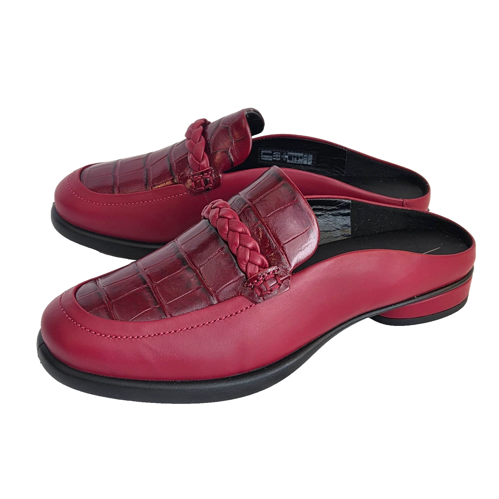 Scarpe donna ECCO taglia 6 EU 37 mocassini muletto pelle rosso slip on coccodrillo goffrato NUOVE