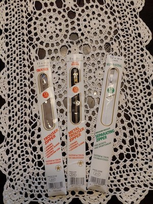 Coats & Clark 9'' - 12'' Separating Metal Med Wt Zipper Lot 3 Assorted Colors