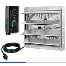 16 In. Wall Mounted Shutter Exhaust Fan, Automatic Shutter, with Thermostat and