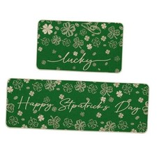 Green Shamrock Clover St. Patrick's Day Kitchen Mats Set of 2, Home Decor Low