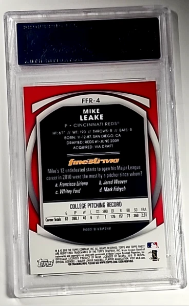 Topps Finest Rookie Redemption 2010 #FFR-4 Mike Leake RC PSA 10 gemas como nuevo Pop 3 Foto 2 de 3