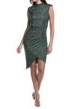 Adrianna Papell Metallic Knit Asymmetrical Dress Jungle Green Sleeveless Sz 10