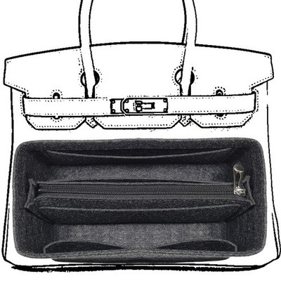 KOPPAL Purse Organizer Insert For Birkin 25 Bag, Felt BK-25, Gray 