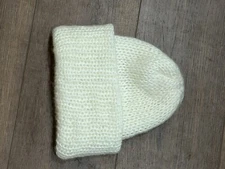 Aris Knit Beanie Ivory Cream Fluffy Made USA  Adult One Size