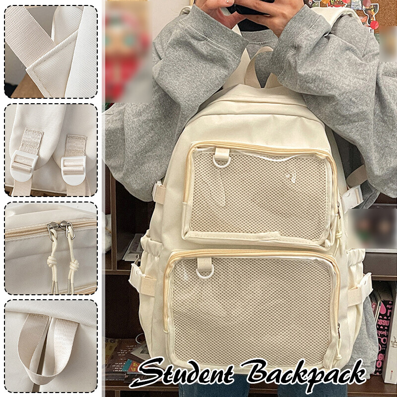 Women Men Student Transparent Window Bag Backpack Large Capacity School Bag