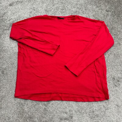 AP.NY Long Sleeve T-Shirt Womens Medium Red Round Neck 100% Cotton Casual Tee