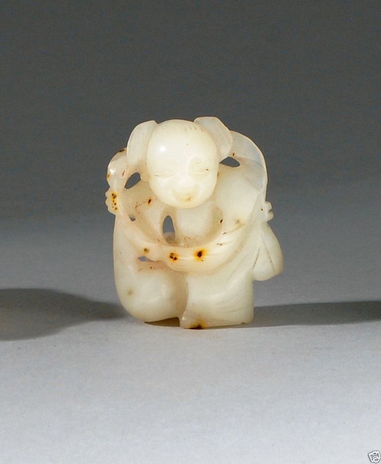 Jade006 antique white jade figural pendant 19 Century, height 1.8" (4.2 CM)