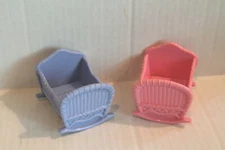Fisher-Price Loving Family Dollhouse Set of 2 Baby Cradles Beds Pink & Blue 2004