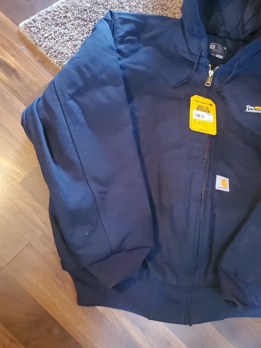 Carhartt Jacket XL Men's Hooded Navy Flannel Lined 0J0140-M Loose