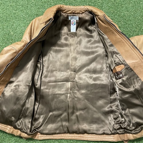 Vintage 80s 90s Temper Alfa Romeo Leather Jacket Medium M Beige Brown Brazil - Picture 6 of 22