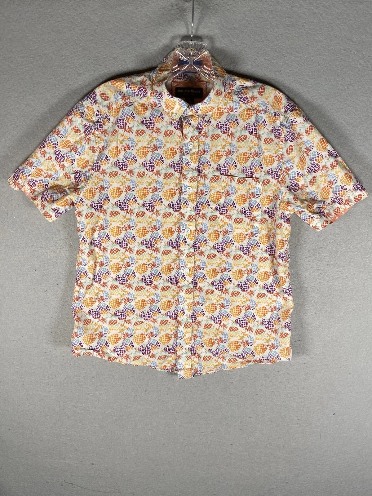Johnston Murphy Small Pineapple Hawaiian Shirt Short Sleeve Button Up Colorful
