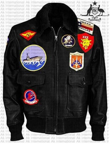 Top Gun Peter Maverick Tom Cruise Leather Jacket Men Bomber Fur Collar Aviator  