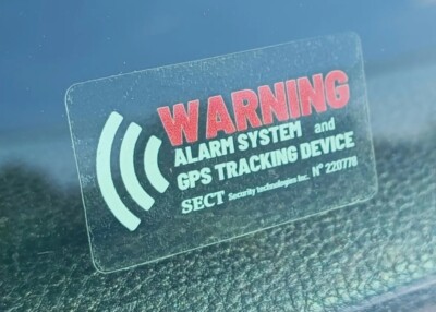 2 Aufkleber GPS Alarm weiß innen Autoalarm Dezent Innenklebend spiegelverkehrt .