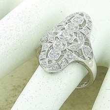 ART DECO STYLE CUBIC ZIRCONIA 925 STERLING SILVER FILIGREE RING 1153