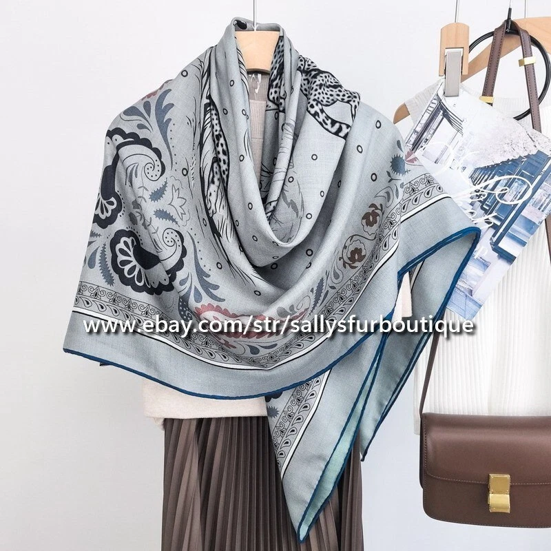 Шарф Sallys 70% кашемир 30% шелк леопардовый принт шаль с двойным лицом 53 дюйма синий - Изображение 4 из 4