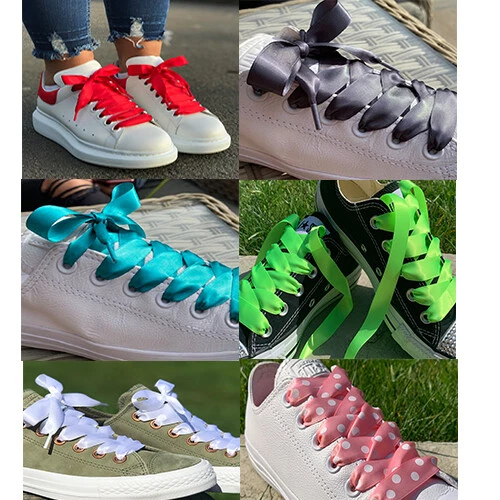 Ribbon Shoe Laces For Kids Junior Adults Fits Crystaled Trainers Lo s Hi Tops
