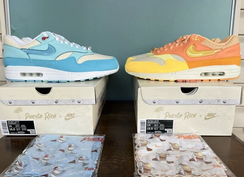 Nike Air Max 1 Puerto Rico Blue Gale & Orange Frost BUNDLE Men's Size 14 FD6955