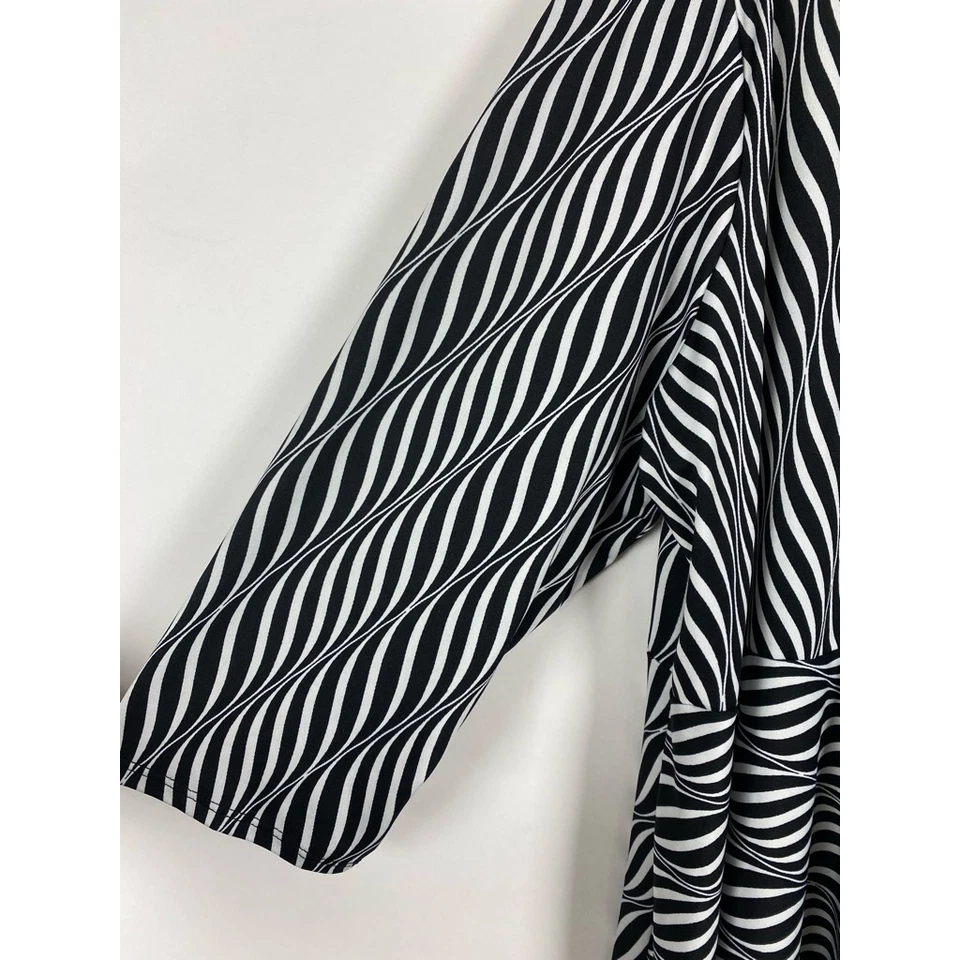 Avenue Womens Open Front Blouse Black White Striped Long Sleeve Cover Up 26/28 - Image 3 of 4