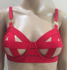 VICTORIA'S SECRET RED UNLINED VERY SEXY STRAPPY OPEN CUP DEMI BRA 32DDD