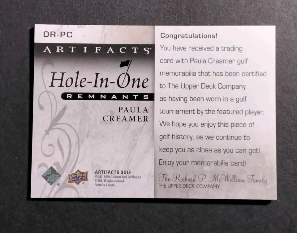 2021 Upper Deck Artifacts - Hole-in-One Remnants #OR-PC Paula Creamer (MEM) - Image 2 of 2