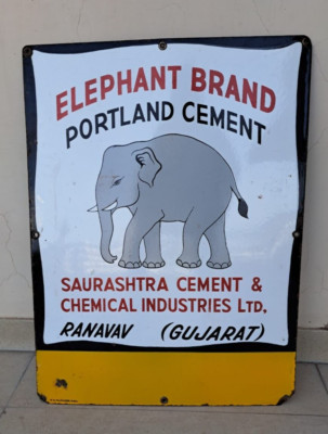 Original Vintage ELEPHANT Portlandzement Porzellan Emaille Werbeschild Brett