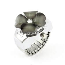 Lady Plastic Rhinestone Decor Crystal Cover Finger Ring Watch Gray