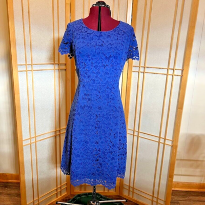Talbots Blue Lace Overlay Scallop Edge Knee Length Dress Size 12P | eBay
