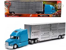 MACK PINNACLE TRUCK W/ POT BELLY LIVESTOCK TRAILER BLUE 1/32 BY NEW RAY 12853 C