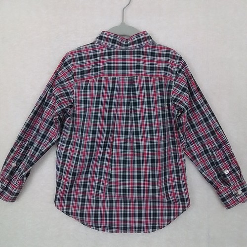 Chaps Boys Cotton Button Down Shirt Sz 4 Red Black Plaid Long Sleeves - Picture 2 of 10