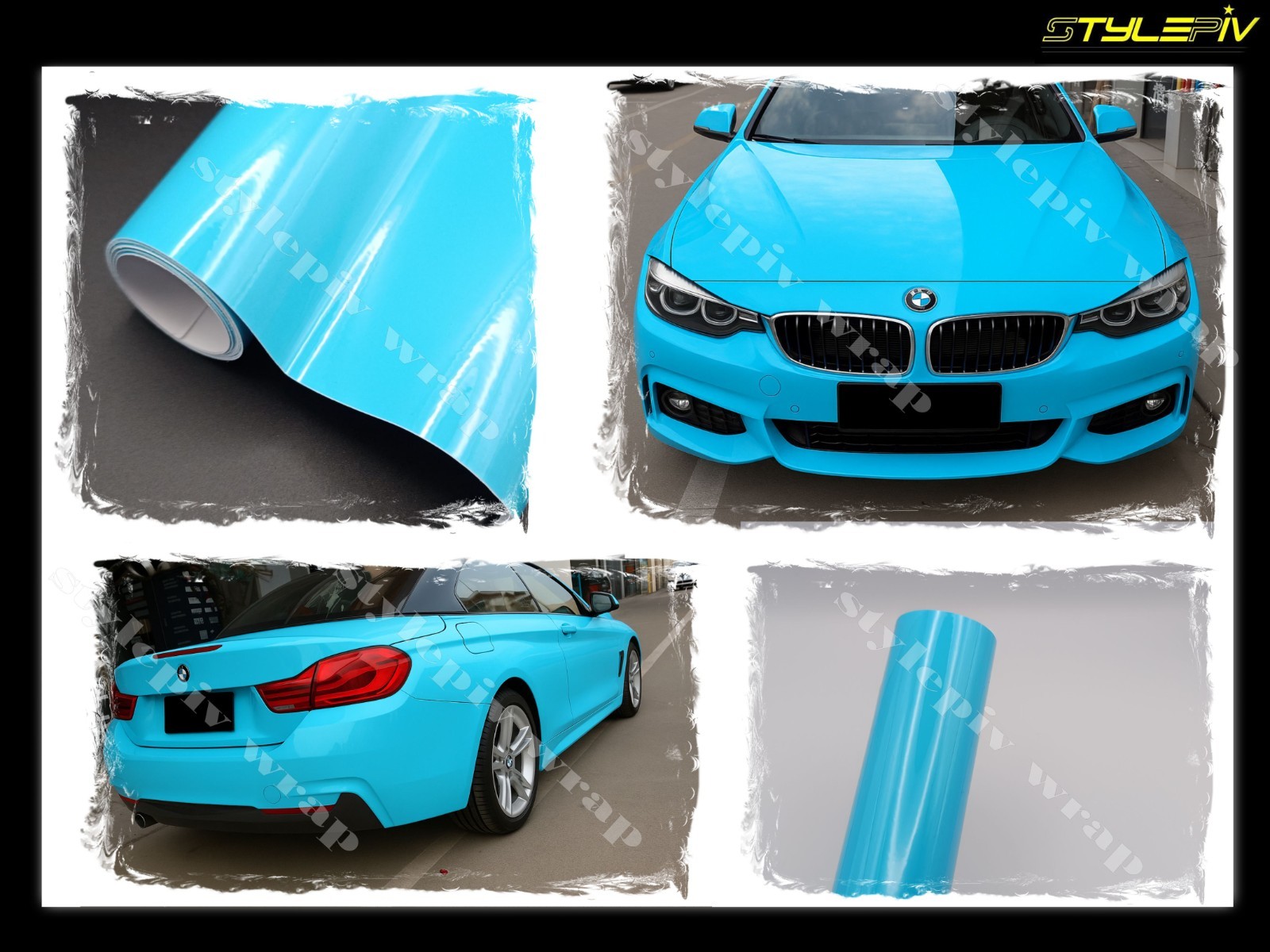 Film vinyle bleu clair brillant 152x100 cm pour covering de voiture thermoformable