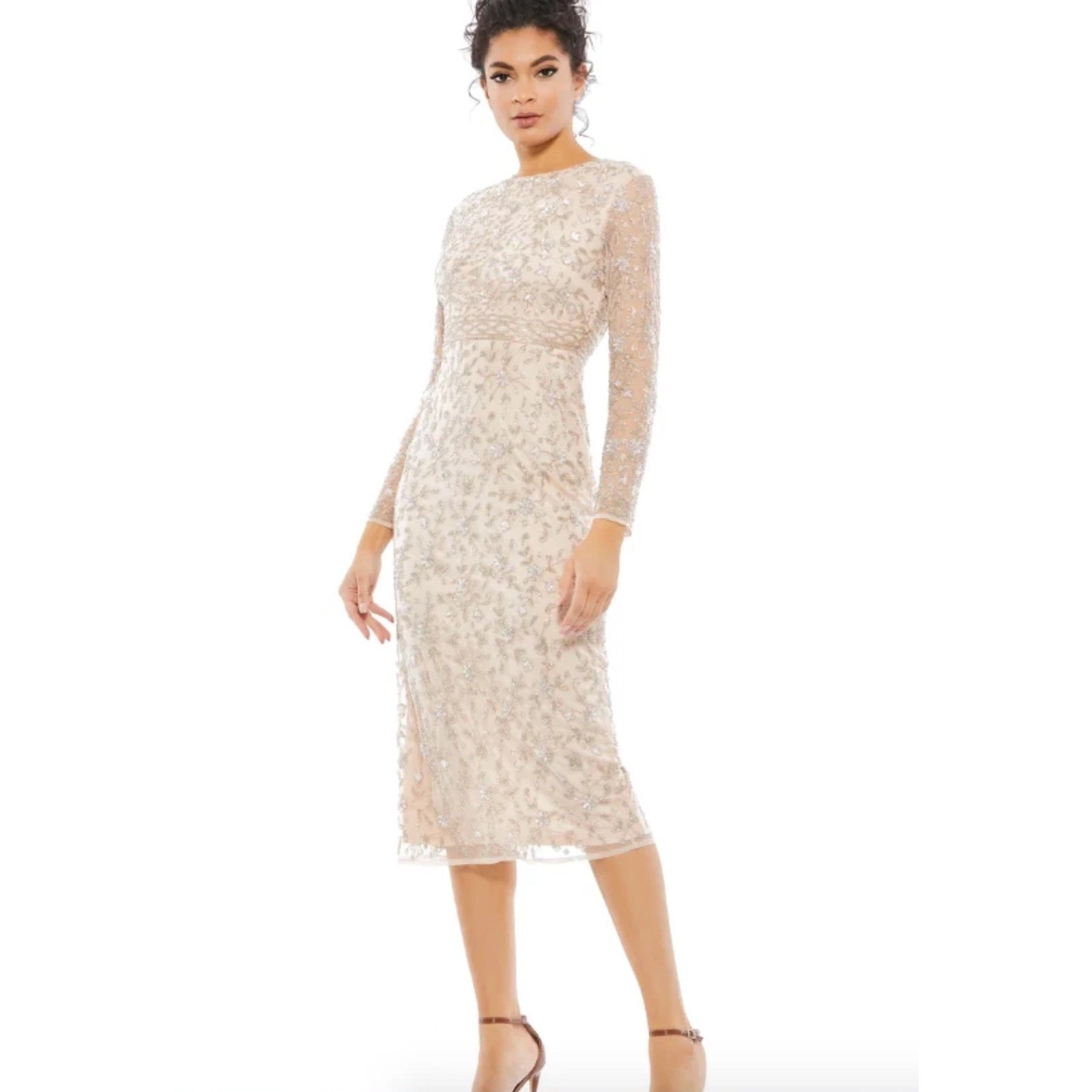Mac Duggal 10812 Formal Dress Long Sleeve Beaded Gown Party Cocktail Size 14NWT