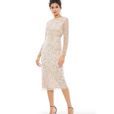 Mac Duggal 10812 Formal Dress Long Sleeve Beaded Gown Party Cocktail Size 14NWT