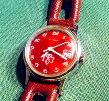GIRLS SCOUTS BROWNIE Vintage TIMEX Manual Wind Cranberry Peal Face Color WORKS!