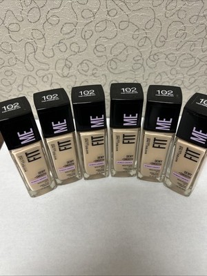LOT OF 6 Maybelline Fit Me Liquid Foundation 102 Fair Porcelain 1 oz / 30ml