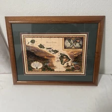 Vntg 1993Map of the Sandwich Isles by Blaise Domino, Wood Frame Cartographer EUC