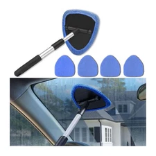 Car Windshield Cleaning Tool w/ 4 Washable Microfiber Pads and Extendable Handle