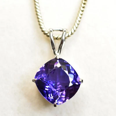 CERTIFIED Natural Square Cushion 14.5 Ct Tanzanite 925 Sterling Silver Pendant - Image 1 of 4