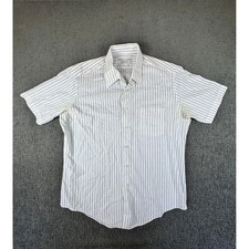 Vintage Sears Perma-Prest Striped Short Sleeve Button Down Shirt White Blue 16.5