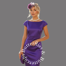 Coast Size 14 - 16 BNWT Cadbury Purple Stretch Satin Dress Wedding Races Outfit