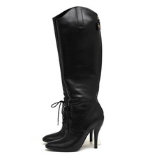 Gucci 304702 Elizabeth High Heel Riding Long Boots EU37 Size Authentic