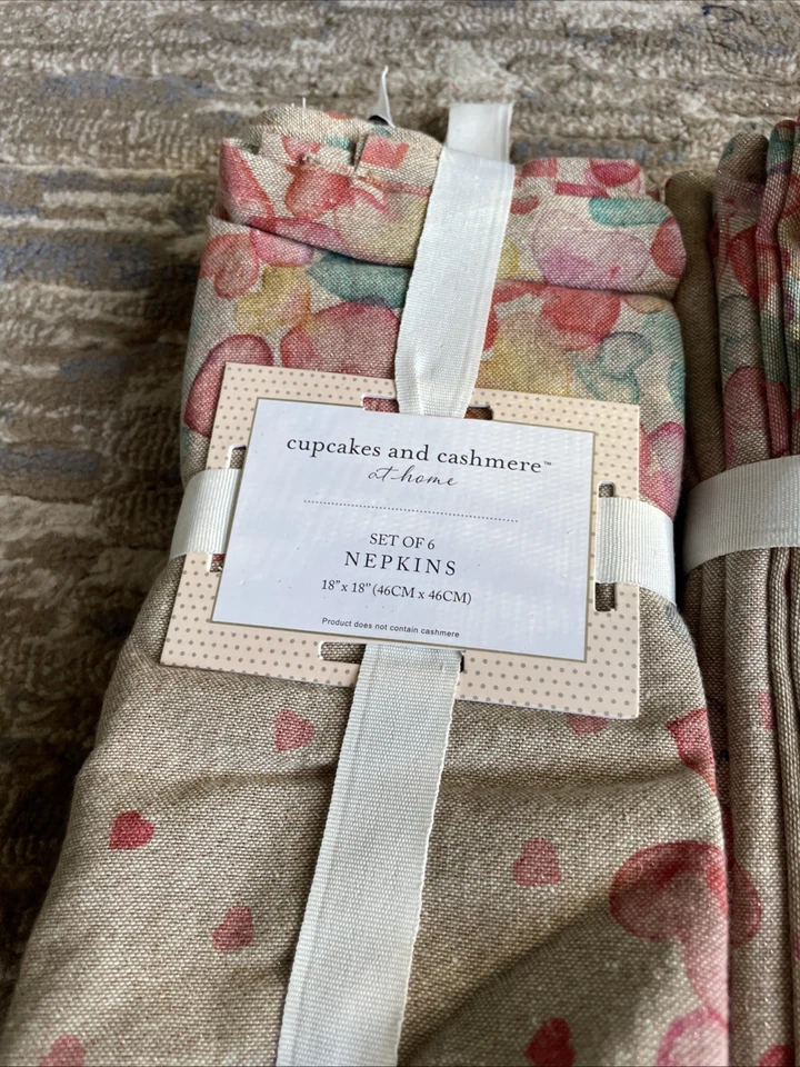 Cupcakes And Cashmere Set Of 12 Napkins Hearts 100% Cotton 18" X 18"New - Image 2 of 4