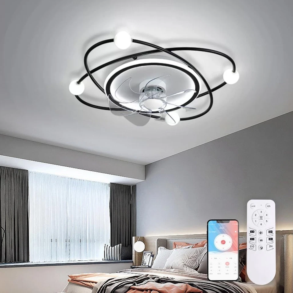 Modern 58CM Ceiling Fan with LED Light, Dimmable, Remote, 6-Speed, Timer - Image 2 of 4