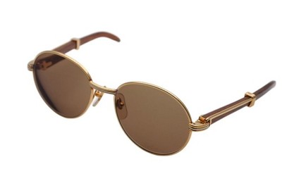 サングラス/メガネ vintage CARTIER oval lens trinity Rare Cartier Wood Sunglasses 52-18 130 Oval Gold Trinity Frame