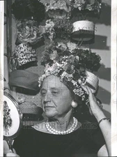 1962 Press Photo Mrs. Johnson Tries on Her Creation - RRV86829