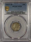 1942/1-D Mercury Dime PCGS VF25 10c