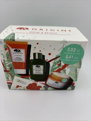 Origins Glow & Believe GinZing & Mega-Mushroom Hydrating Glow Kit 3 pc. Set New