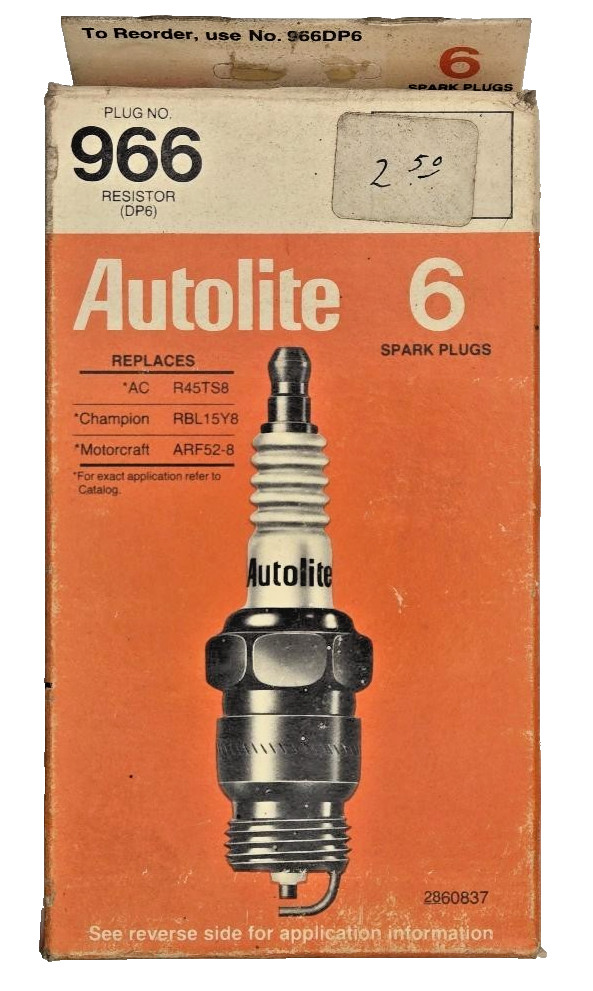Autolite spark plugs No. 966 standard tip NOS 6 pack copper core vintage